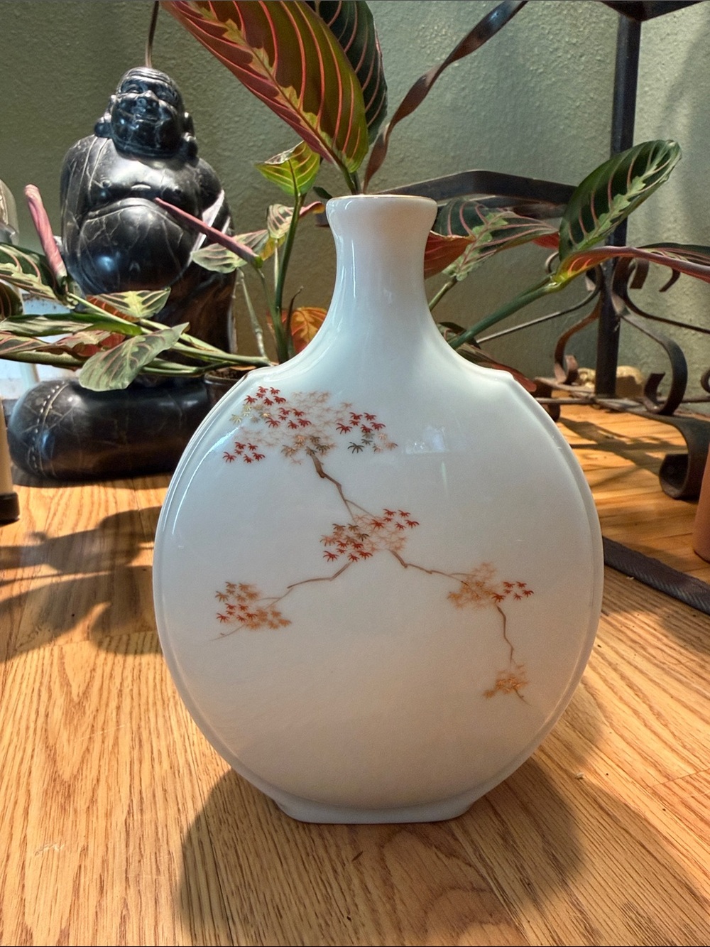 A vintage Japanese white porcelain flat-bodied moon flask or bottle vase.